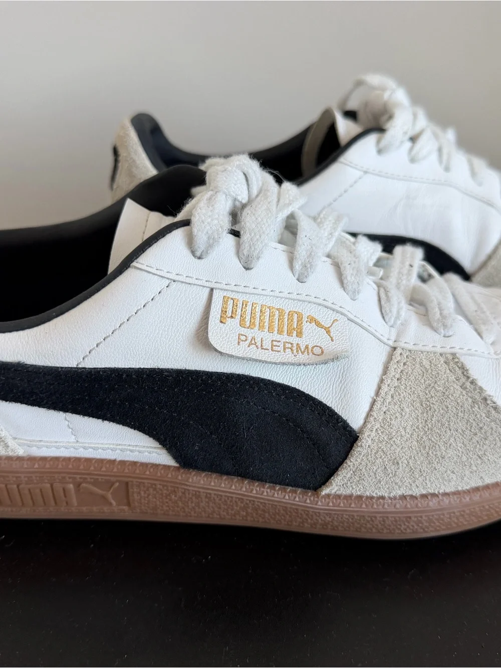 Puma Palermo Men’s White Black Suede Accent Sneakers